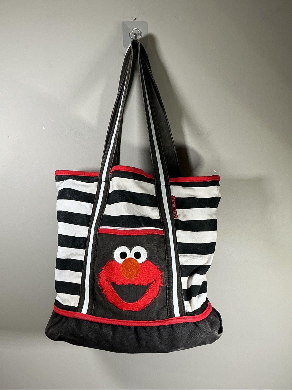 Sesame Place Elmo Striped Canvas Tote Bag Large Travel Beach Carryall